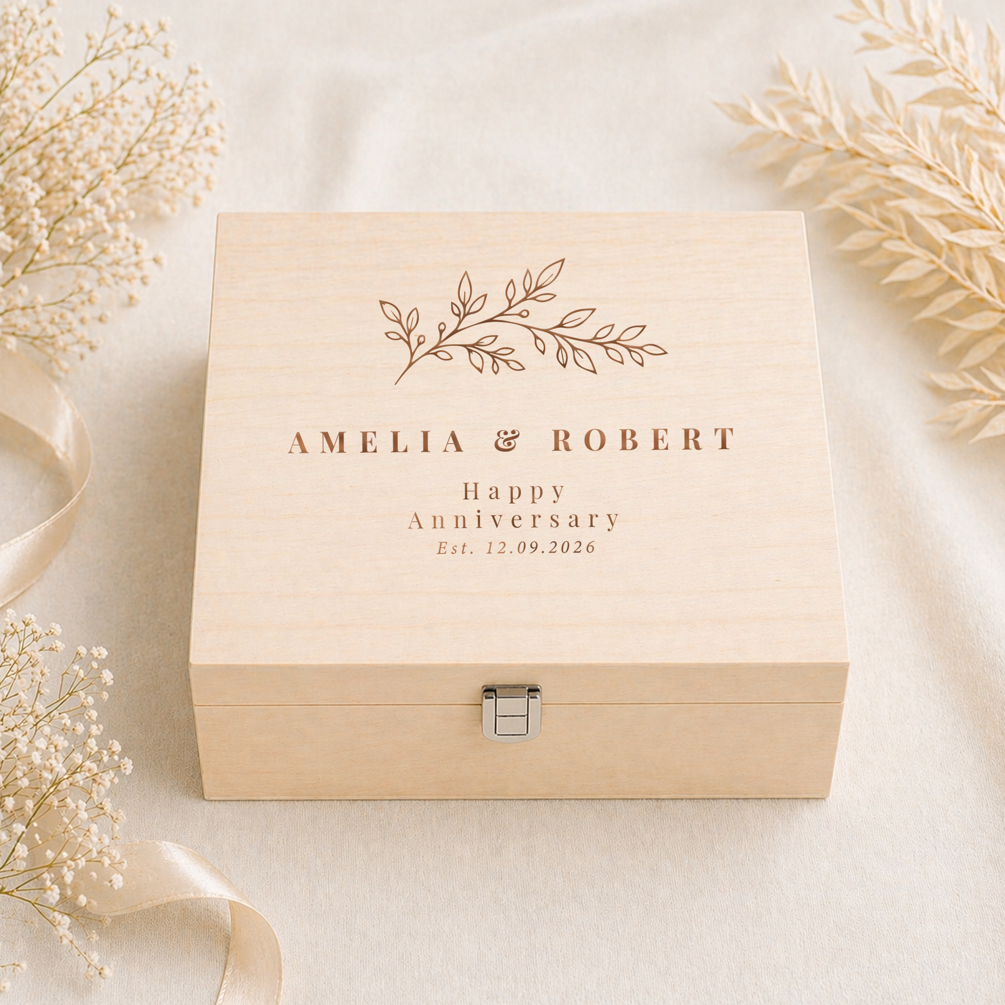 Engraved Anniversary Keepsake Box, Personalised Wooden Anniversary Memory Box, Wood Anniversary Gift, 5th Couple Anniversary Gift, Year Gift