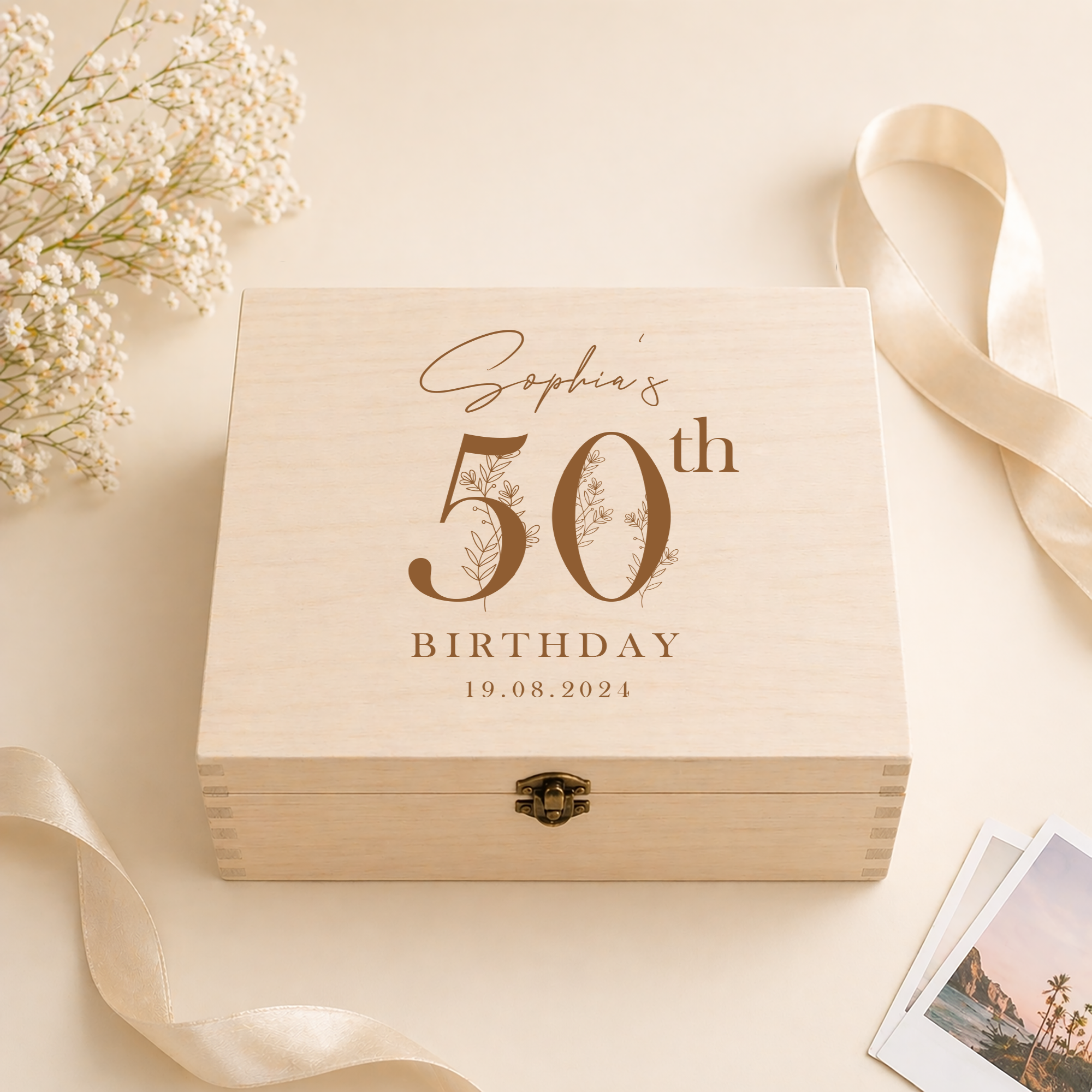 Personalised Engraved Wooden 50th Birthday Box, 50th Gift Box, Engraved Birthday Box, 50th Wooden Memory Box, Engraved Gift  Box, Birthday