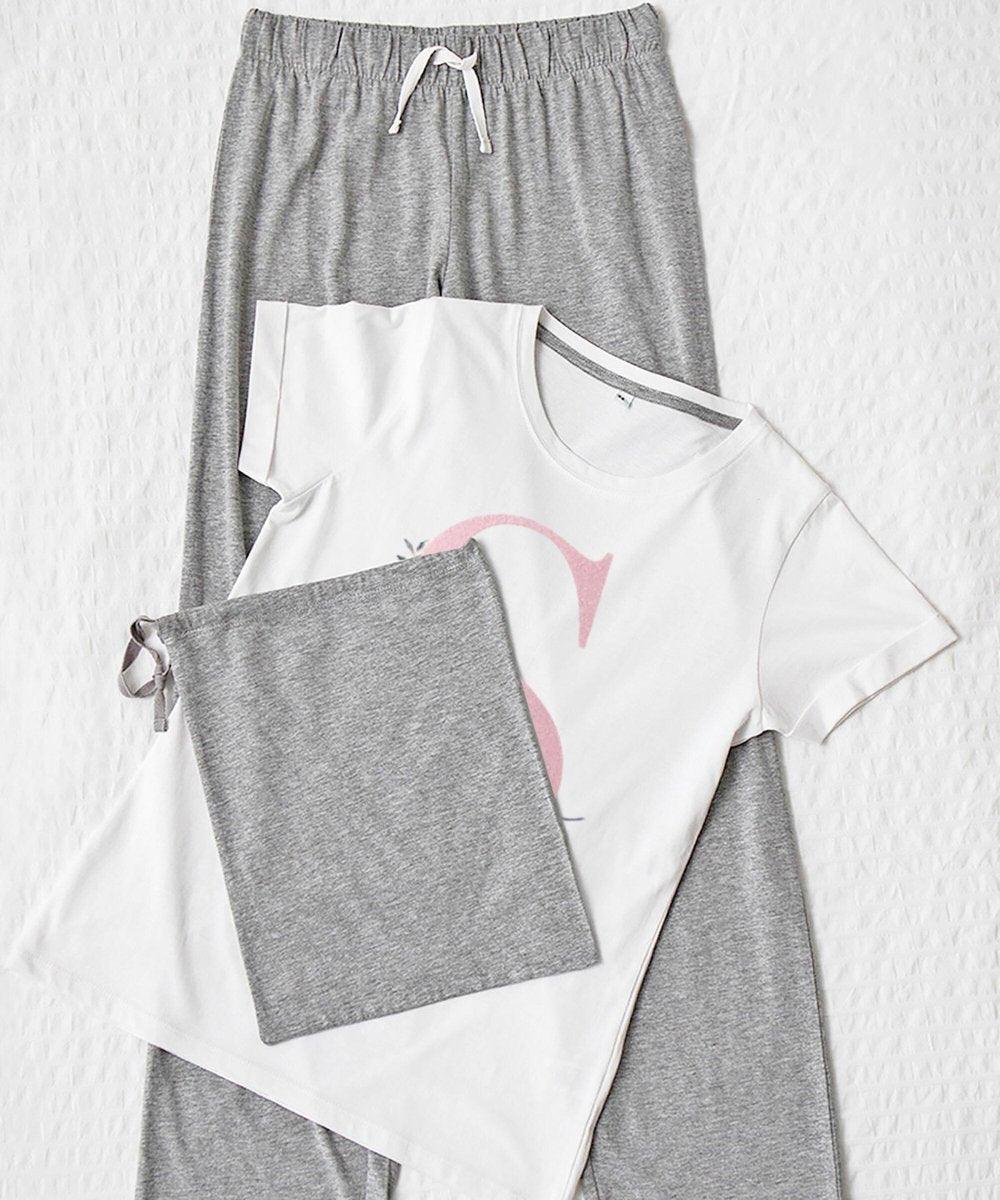 Bridal Pyjamas - Personalised Initial - Trousers & Top - Grey/White - Amy Lucy