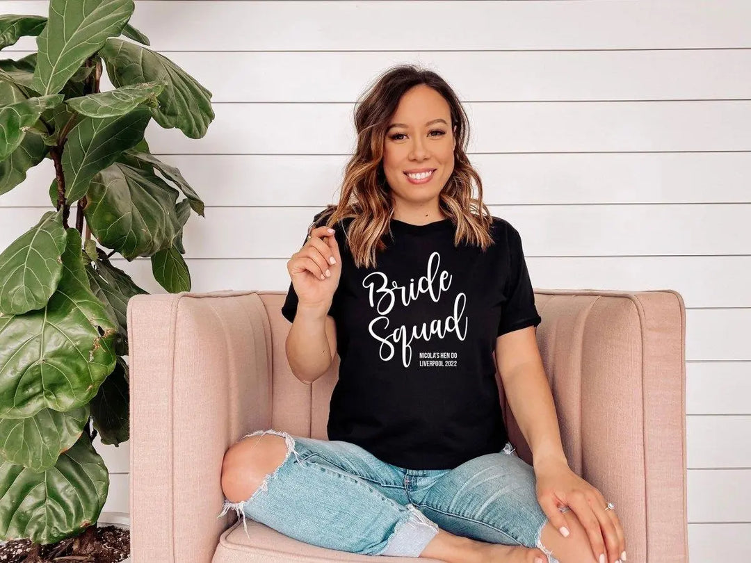 Bride Squad T-shirt, Bridal Party T-shirts, Organic Bride Squad Tops, Hen Night Hen Vibes T-shirts, Hen Tops, Maid of Honour Tops, - Amy Lucy