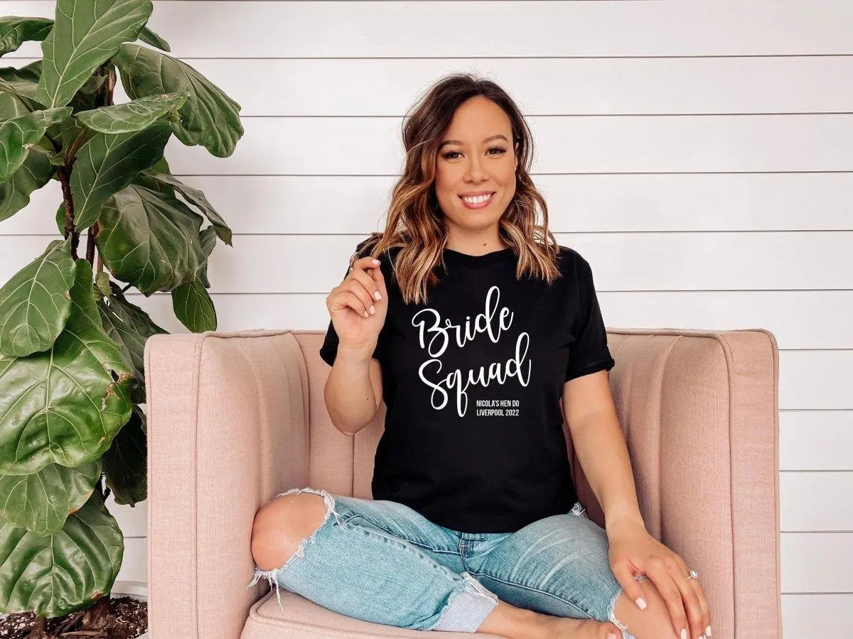 Bride Squad T-shirt, Bridal Party T-shirts, Organic Bride Squad Tops, Hen Night Hen Vibes T-shirts, Hen Tops, Maid of Honour Tops, - Amy Lucy