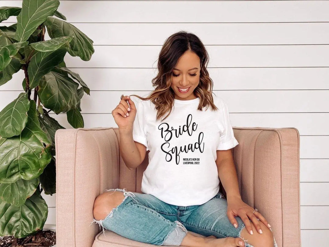 Bride Squad T-shirt, Bridal Party T-shirts, Organic Bride Squad Tops, Hen Night Hen Vibes T-shirts, Hen Tops, Maid of Honour Tops, - Amy Lucy