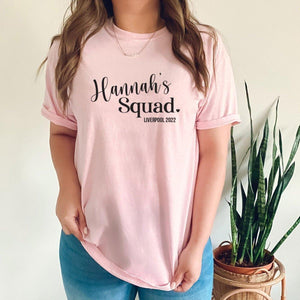 Stylish Bride Squad T-shirt perfect for bridal parties, made from organic materials for a comfy, chic look.