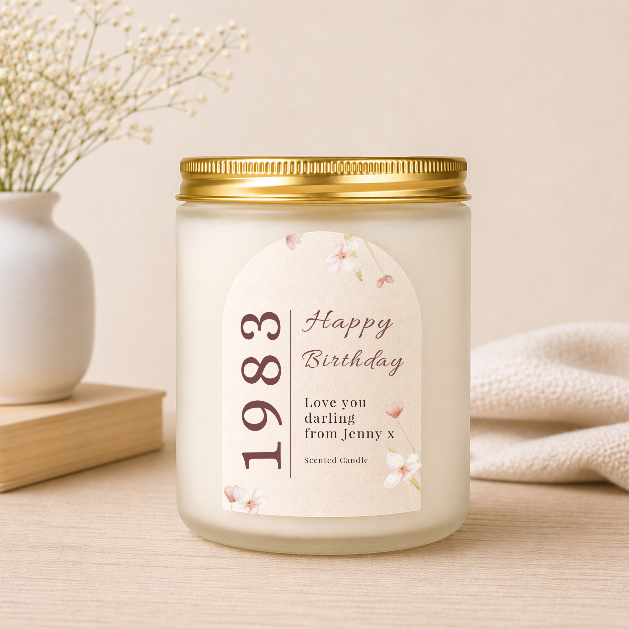 Personalised Happy Birthday Candle, Personalised Birthday Year Candle Gift, Custom Message, Birthday Party Candles, Birth Year Gift, Scented