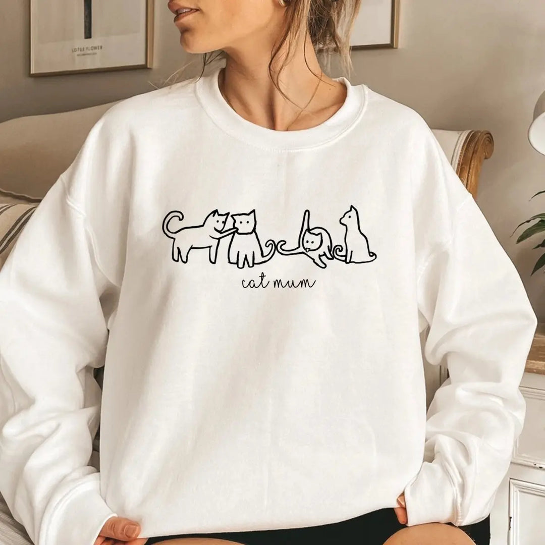 Cat Mum Sweater, Cat Jumper, Cat Love Sweater, Casual Ladies Sweater, Cat Casual Jumper, Cat Owner Gift, Line Art Jumper - Amy Lucy