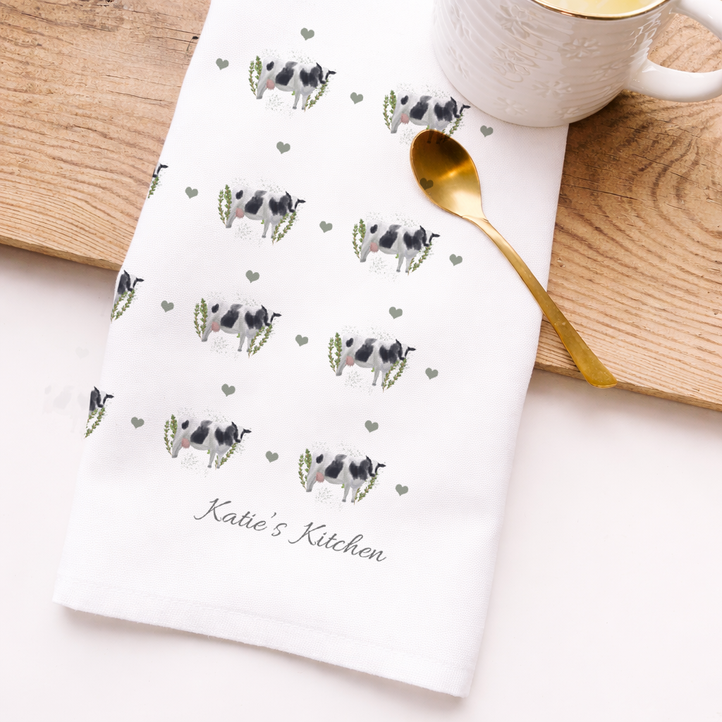 Personalised Cow Tea Towel, Cow Gift For Her, Name Tea Towel, Cow Gifts, Cow Tea Towel, Personalised Cow Owner Gift. Farm House Gift, Cow