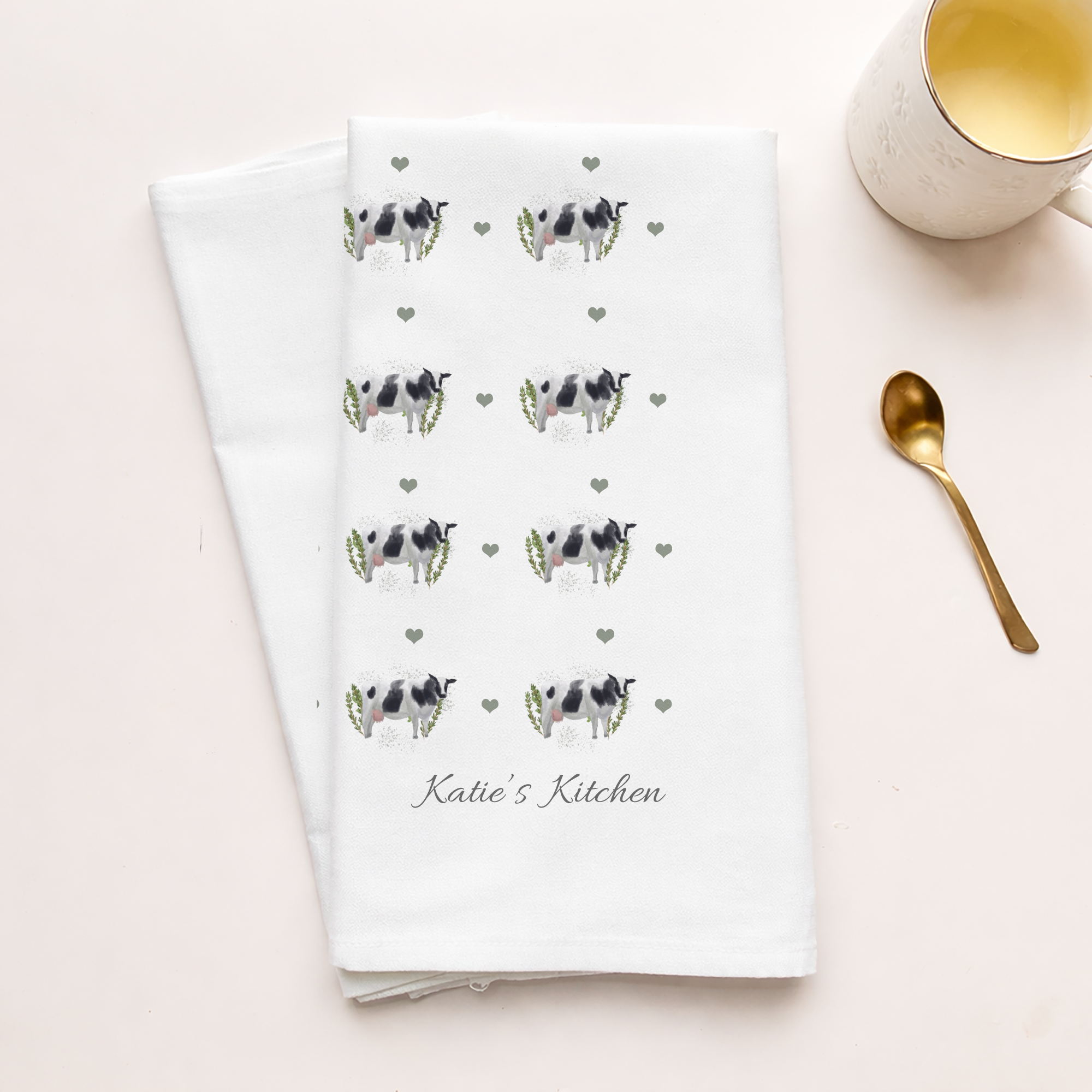 Personalised Cow Tea Towel, Cow Gift For Her, Name Tea Towel, Cow Gifts, Cow Tea Towel, Personalised Cow Owner Gift. Farm House Gift, Cow