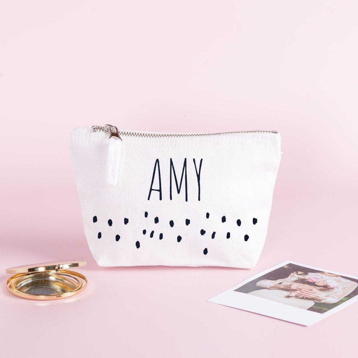 Dalmatian Print Spotty Make Up Bag, Personalised Makeup Bag, Teen Girl Gift, Custom Canvas Makeup Pouch, Polka Dot Wash Bag, Gift for Her - Amy Lucy