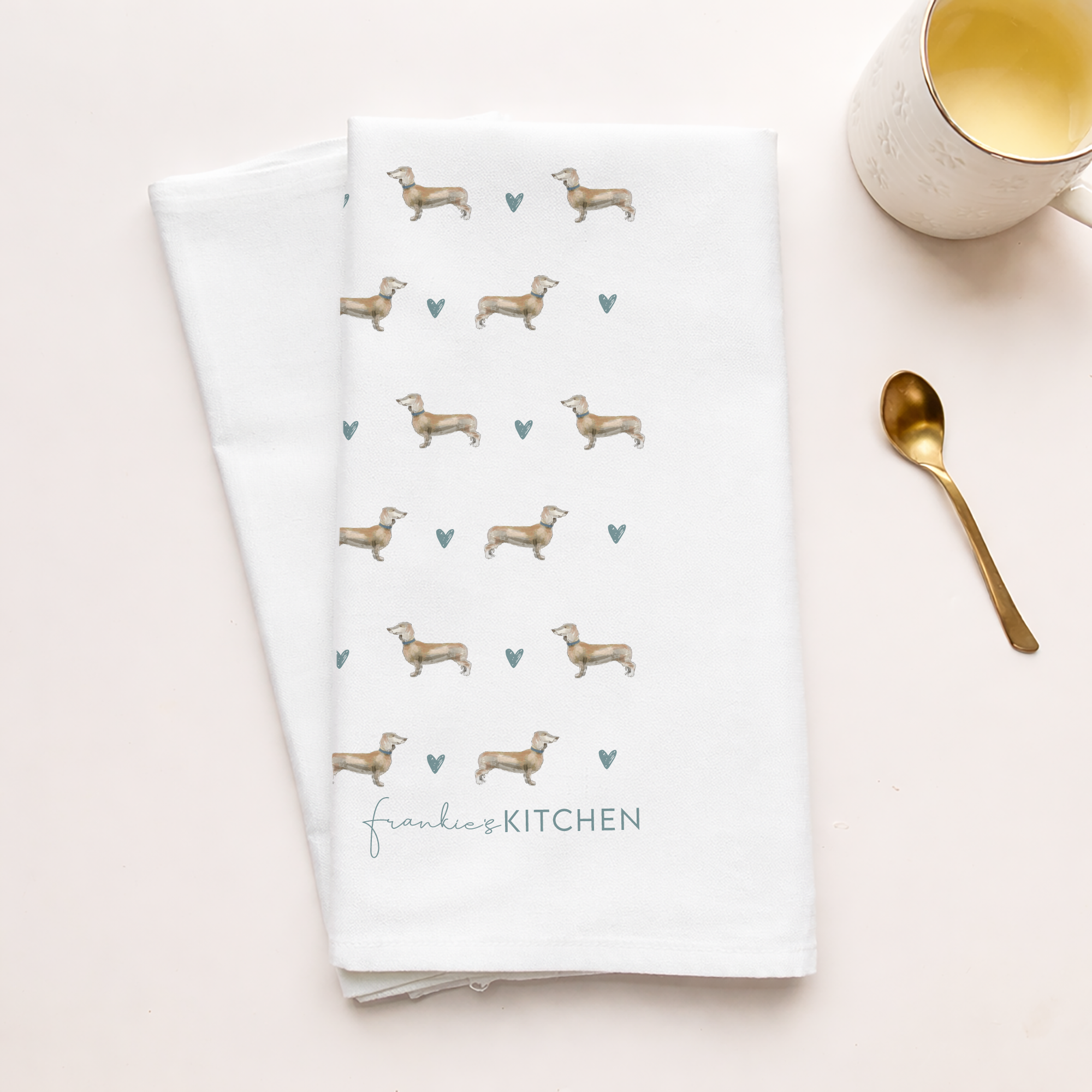 Personalised Dachshund Tea Towel, Dachshund Gift For Her, Name Tea Towel, Sausage Dog Gifts, Dog Tea Towel, Personalised Dog Owner Gift