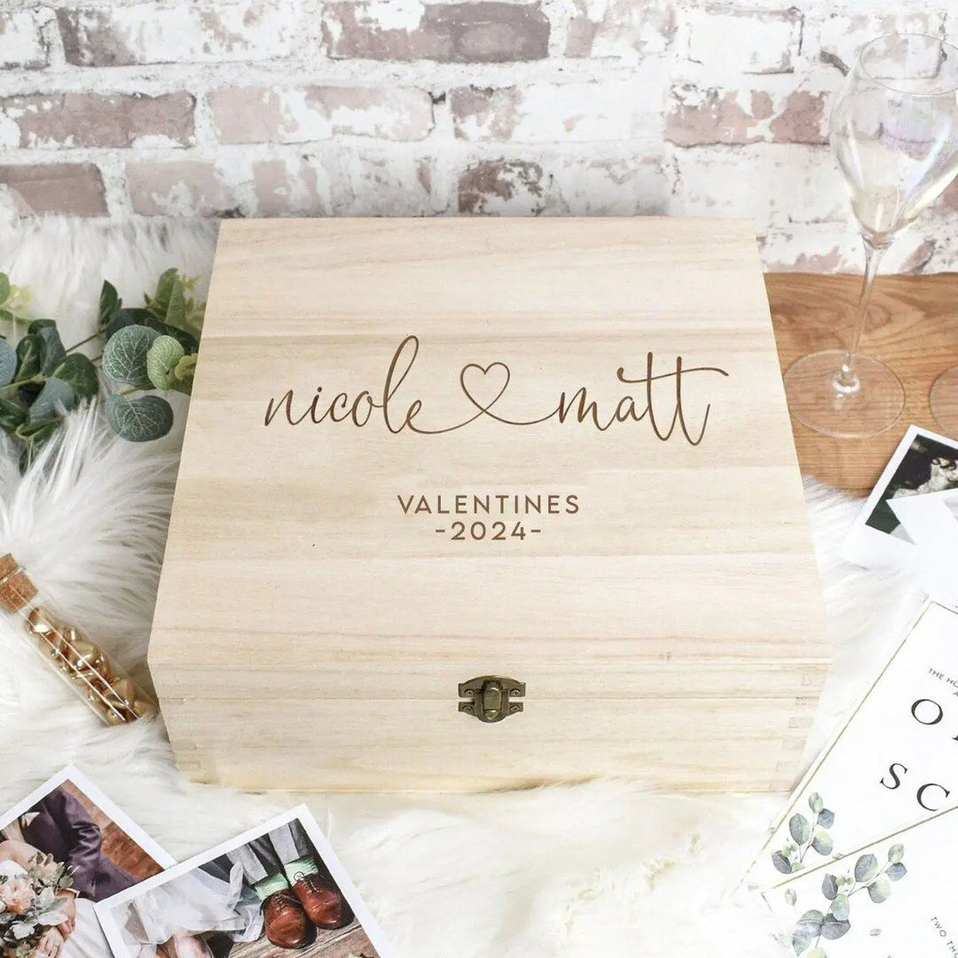 Engraved Valentines Couple Keepsake Box, Personalised Wooden Valentines Memory Box, Custom Valentines Day Gift, Couple Anniversary Gift, - Amy Lucy