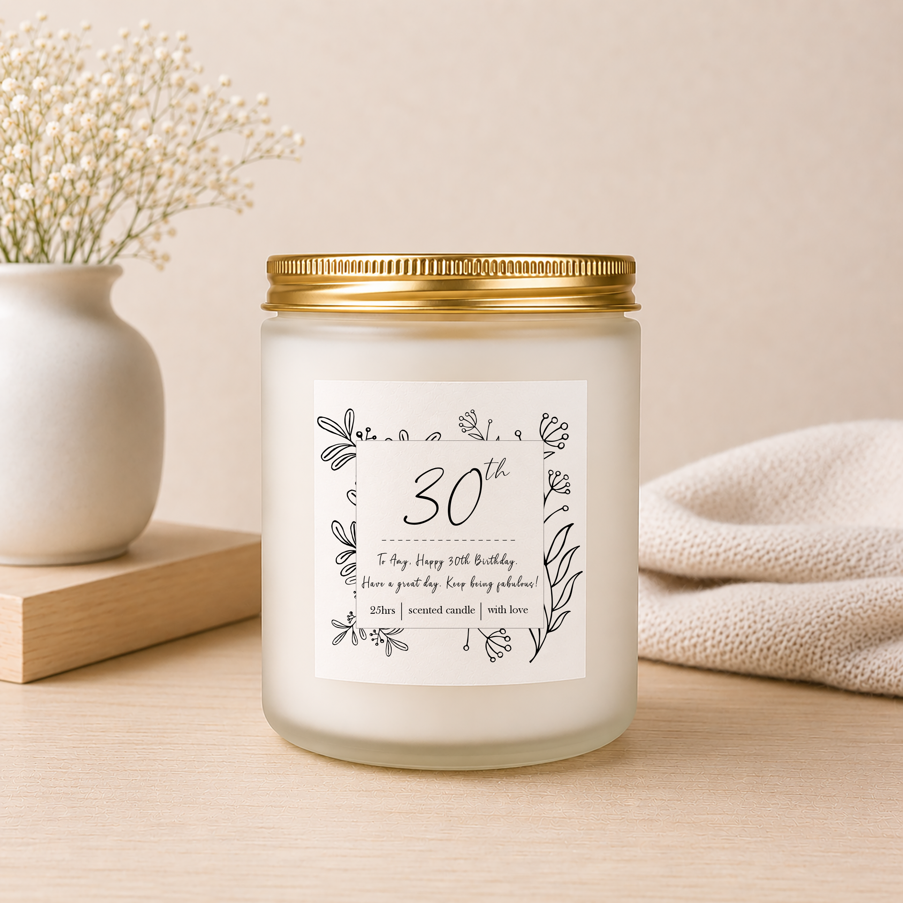 Personalised 30th Birthday Candle, Personalized Birthday Candle Gift, 30th Birthday Gift, Birthday Present, For Her, Birthday Any Age Gift