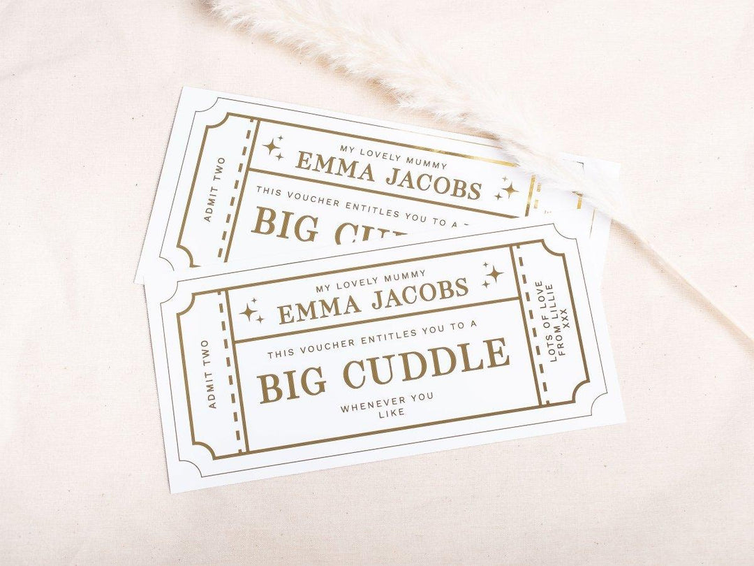 Gift Golden Ticket, Foiled Voucher, Personalised Ticket, Mother's Day Voucher, Surprise Holiday, Personalised Gift, Birthday Event, Foil - Amy Lucy