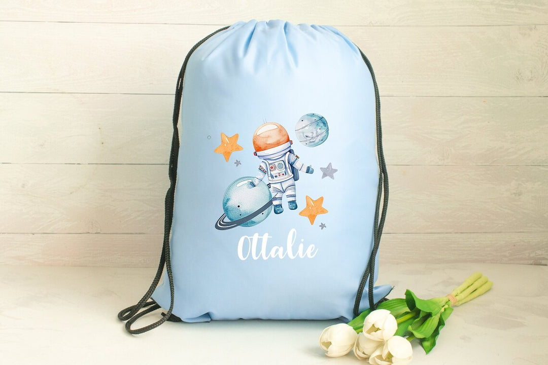 Personalised Gym Bag Kids, Boys Rocket Gym Bag, Boys Drawstring Bag, School Bag, Rocket School PE Bag, Rocket Pump Bag, Nursery Bag, Blue