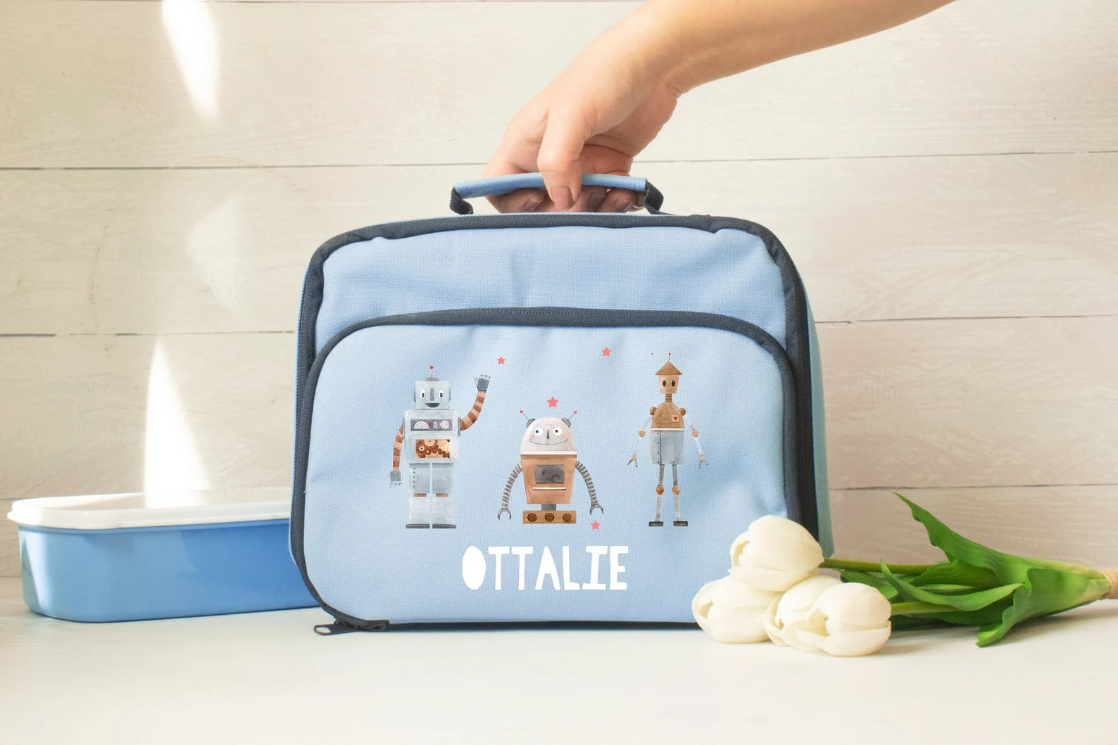Personalised Robot Lunch Bag, Robot School Lunch Bag, Kids Robot Cooler Bag, Boys School Lunch Bag Children Student, Back To School