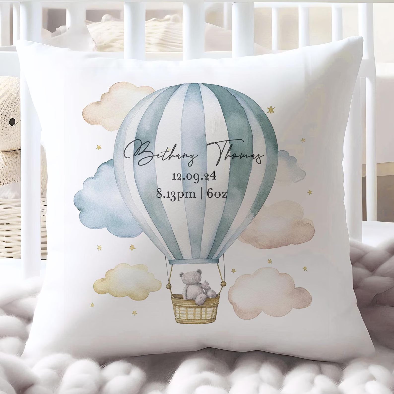 Personalised Cushion Cover, Baby Room Cushion, Boys Room Cushion, New Baby Cushion, New Baby Gift, Rabbit Cushion, Rabbit Decoration