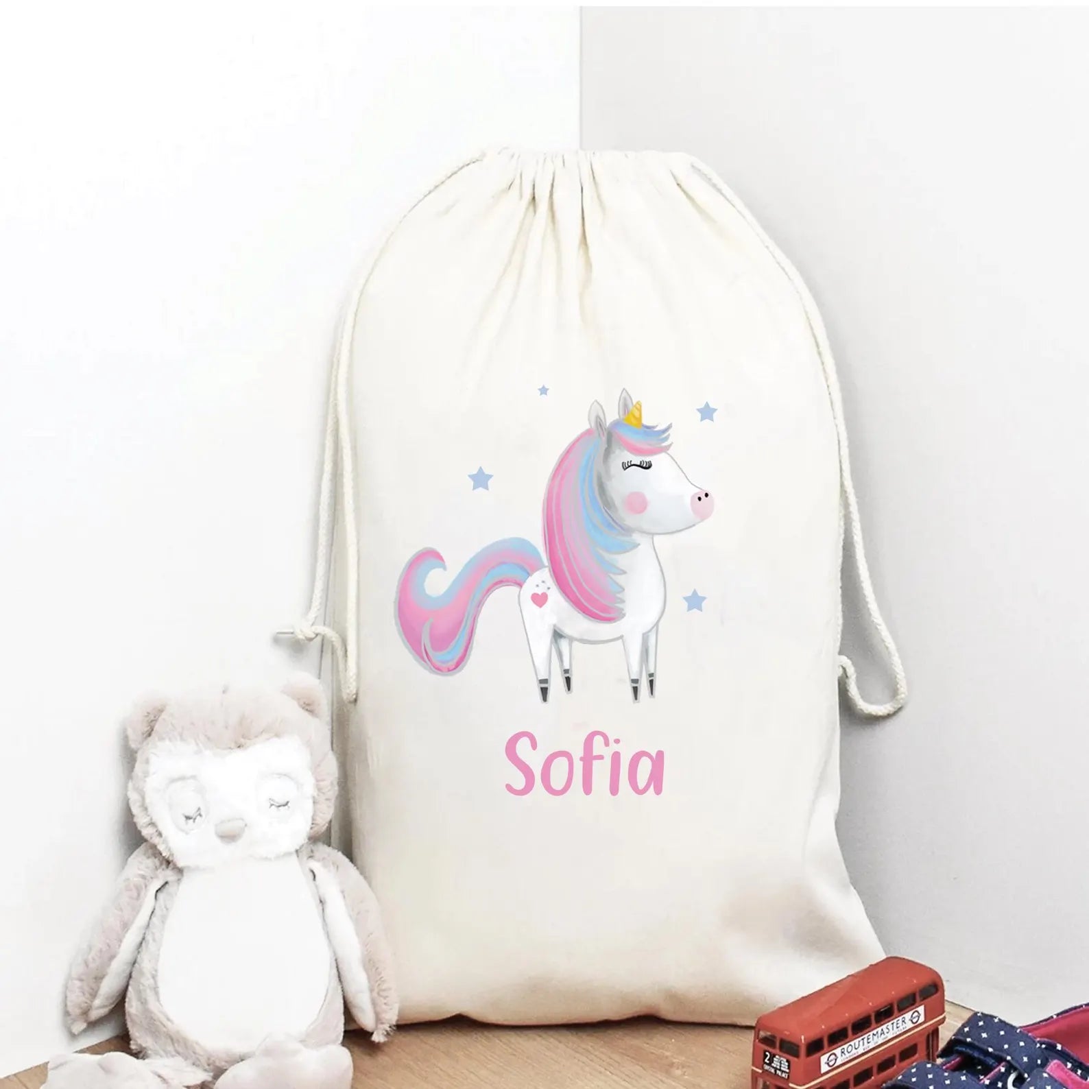 Personalised Unicorn Toy Sack, Personalised Toy Bag, Large Toy Sack, Child&#39;s Storage Bag, Girls Toy Storage, Child&#39;s Toy Bags, Bedroom