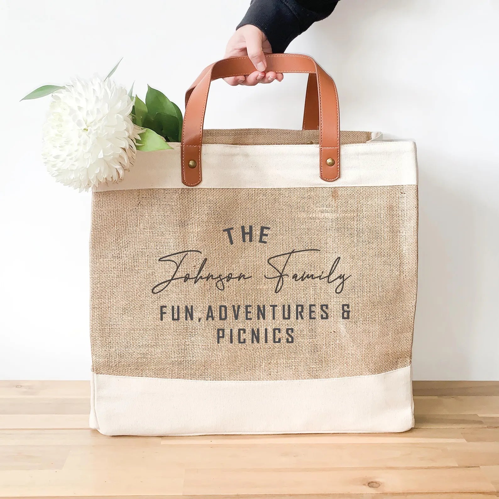 Personalised Luxury Jute Bag, Luxury Personalised Bag, Family Outing Bag, Family Bag, Beach Bag, Farm Shop Bag, Social Media Bag