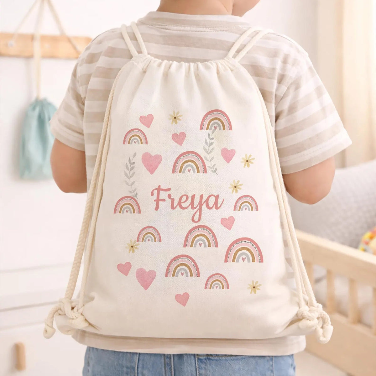 Personalised Gym Bag Kids, Girls Rainbow Gym Bag, Girls Drawstring Bag, School Bag, Rainbow School PE Bag, Rainbow Pump Bag, Nursery Bag