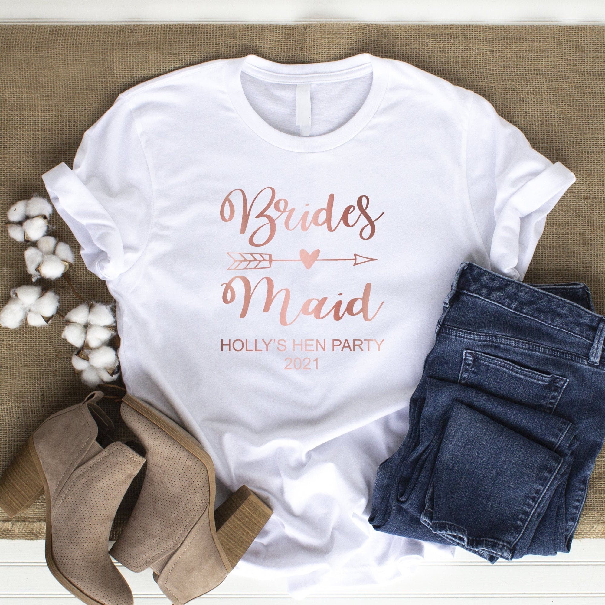 Personalised Bridesmaid Bride Tribe T-shirt, Rose Gold Hen Night T-shirts, Rose Gold Hen Party Tops, Bride Tops, Bride Tribe Party Tops