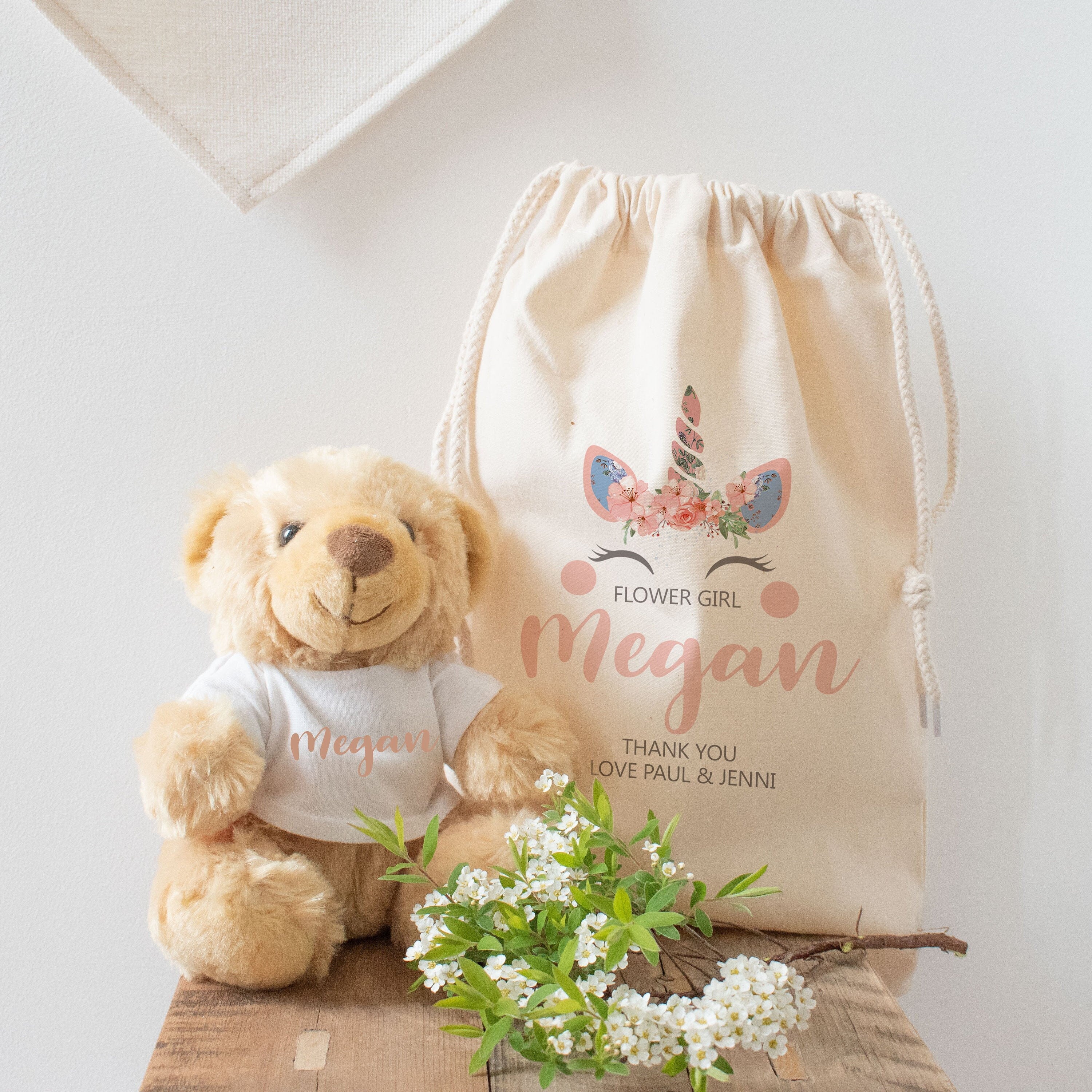 Personalised Flower Girl Gift Set, Flower Girl Gift Set, Teddy In Bag, Wedding Flower Girl Thank you Gift, Wedding Gift, Flower Girl Gifts