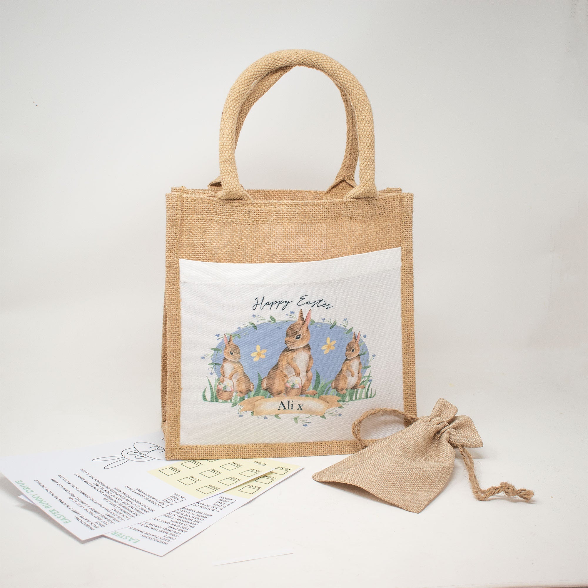 Personalised Easter Bag, Easter Hunt Bag, Child's Storage Bag, Easter Egg Hunt Gift Bag, Easter Mug, Rabbit Bag, Easter Treat Bag, Jute Bag