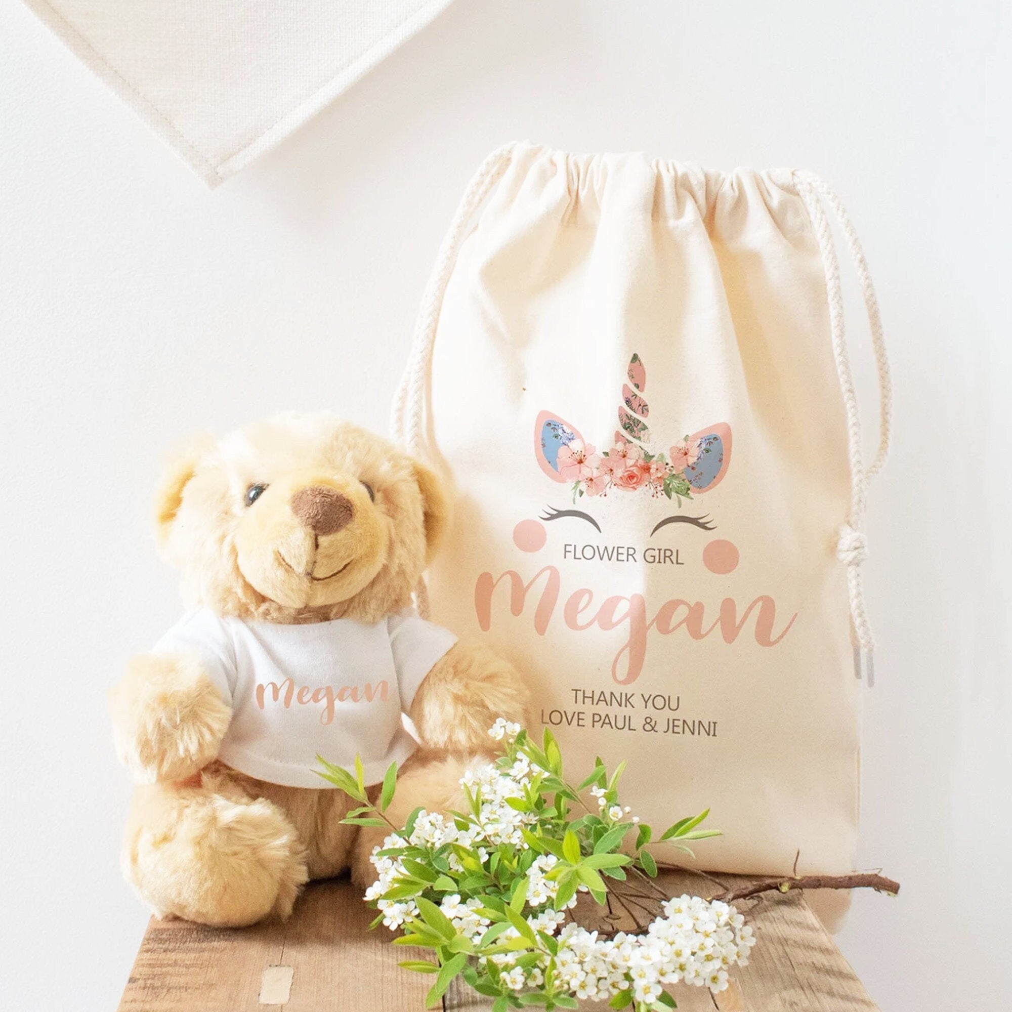 Personalised Flower Girl Gift Set, Flower Girl Gift Set, Teddy In Bag, Wedding Flower Girl Thank you Gift, Wedding Gift, Flower Girl Gifts