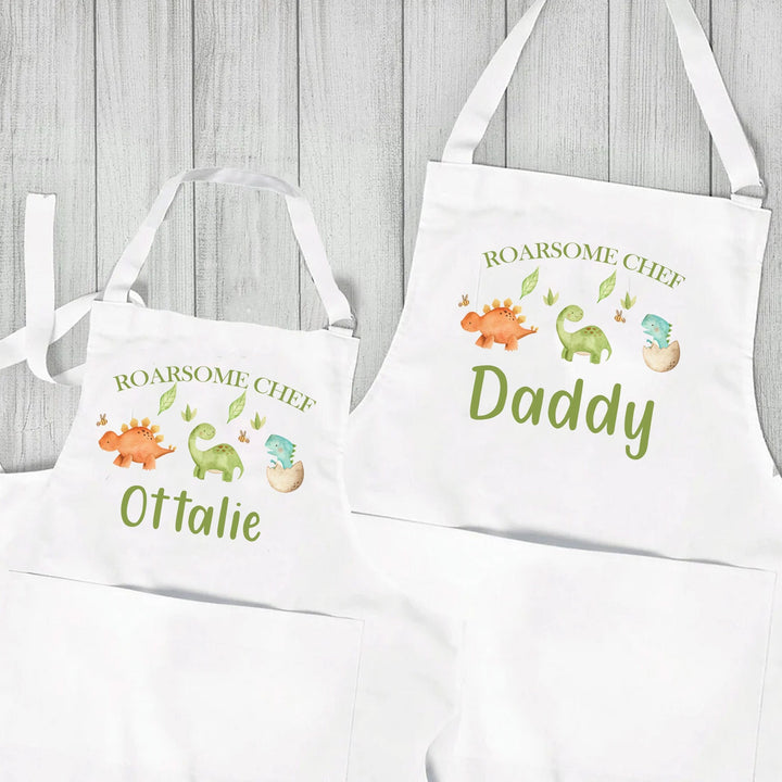 Personalised Dinosaur Aprons. Father Son Dino Apron, Matching Father Daughter Aprons, Dinosaur Gift, Dinosaur Cooking Apron, Kid Baking Gift