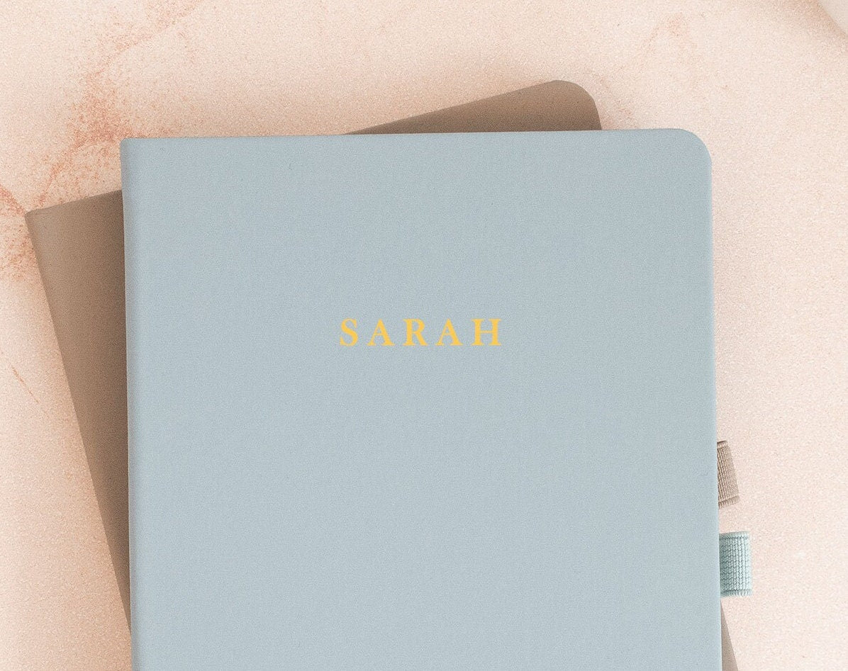 Personalised Journal, Initial Notebook, Blue Notebook, A5 Notebook Custom Name, Faux Leather Notebook, Personalised Stationary, Light Blue