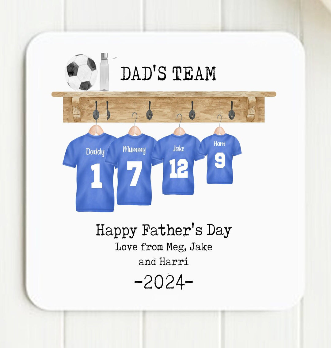 Personalised Dad Football Coaster, Dad's Team Father's Day Football Coaster, Dad Gift, Granddad Gift, Football Lover Gift, Football Gift,