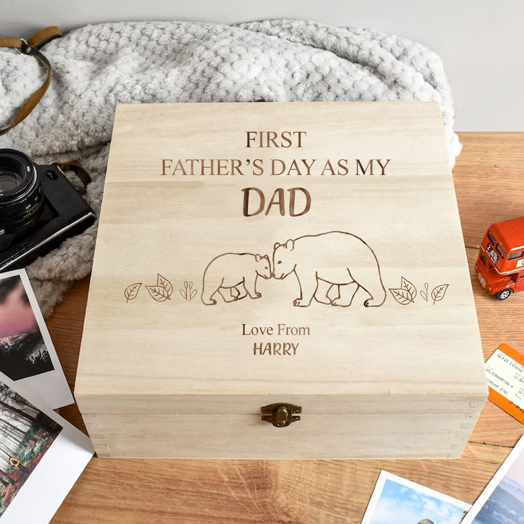 Personalised First Fathers Day Box, First Fathers Day Gift, New Dad Survival Kit, Engraved Box, Personalised New Dad Gift, Daddy Bear Baby