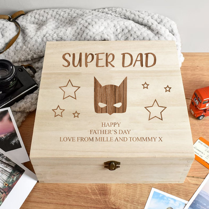 Personalised Father's Day Box, Super Dad Engraved Box, Superhero Dad Gift, Superhero Granddad Gift, Engraved Box, Personalised Wooden Box