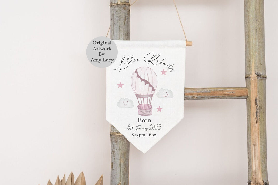 Personalised New Baby Flag - New Baby Gift - Nursery Decor - Baby Gifts - Air Balloon Baby Gift - Personalised Baby Gifts - Banner