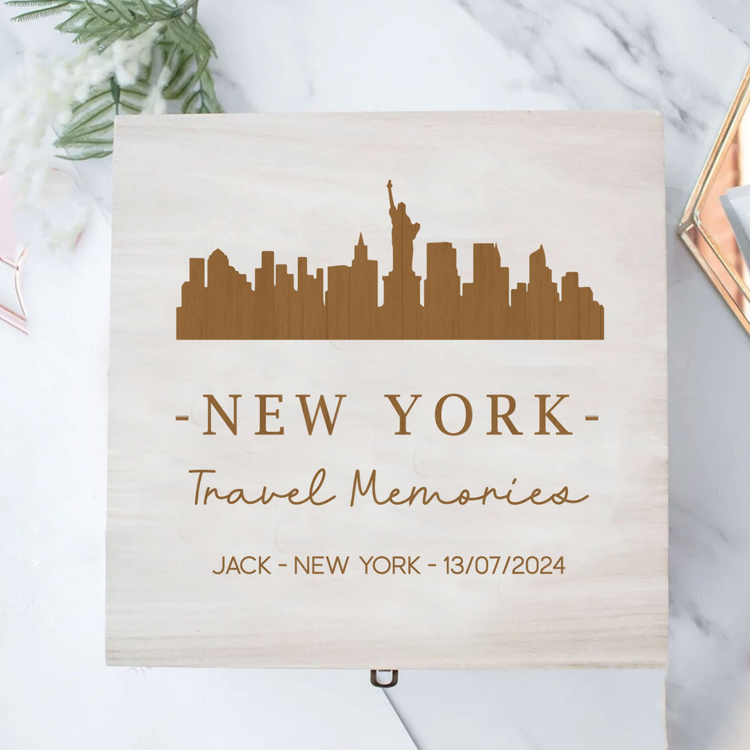 Personalised Engraved New York Travel  Box, Wooden Travel Keepsake Box, Adventure Gift Box, New York Holiday Memories Box, Travel Lover