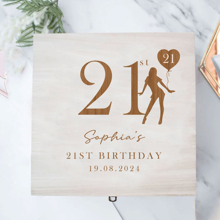 Personalised Engraved Wooden 21st Birthday Box, 21st Gift Box, Engraved Birthday Box, 21st Wooden Memory Box, Engraved Gift  Box, Birthday