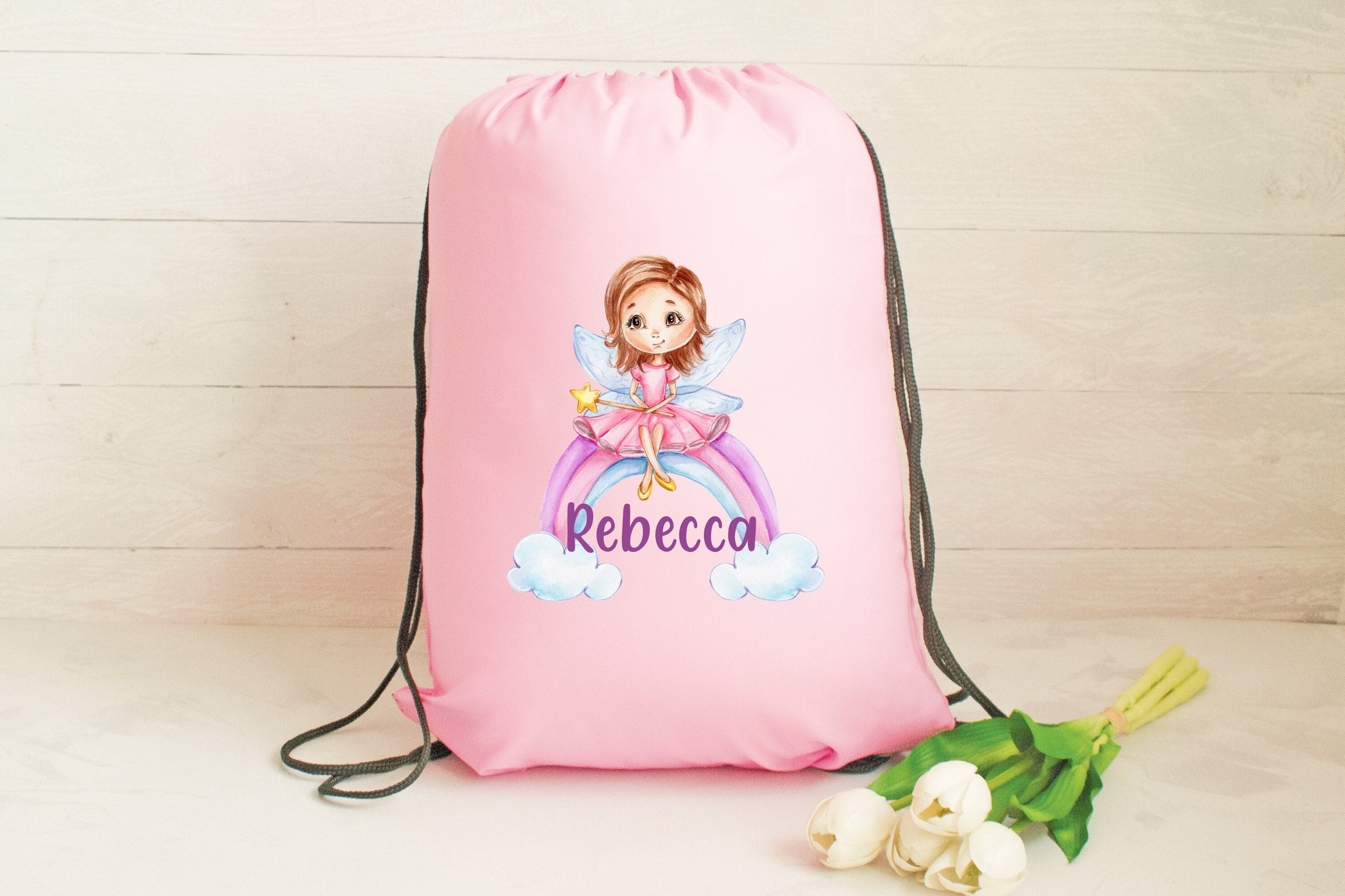 Personalised Pink Princess Gym Bag Princess Fairy Drawstring Bag Custom Name Gym Bag Child School Bag Pink Nursery Bag Toddler Bag