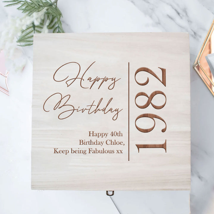 Personalised Engraved Wooden Birthday Box, Birthyear Gift Box, Engraved Birth Year Box, Wooden Memory Box, Engraved Gift  Box, Birthday Box