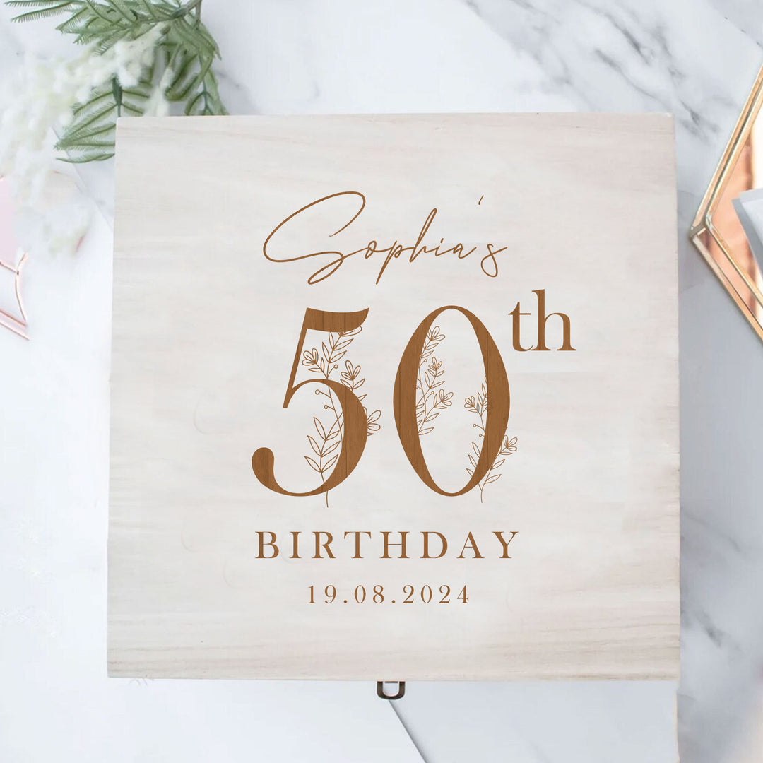 Personalised Engraved Wooden 50th Birthday Box, 50th Gift Box, Engraved Birthday Box, 50th Wooden Memory Box, Engraved Gift  Box, Birthday