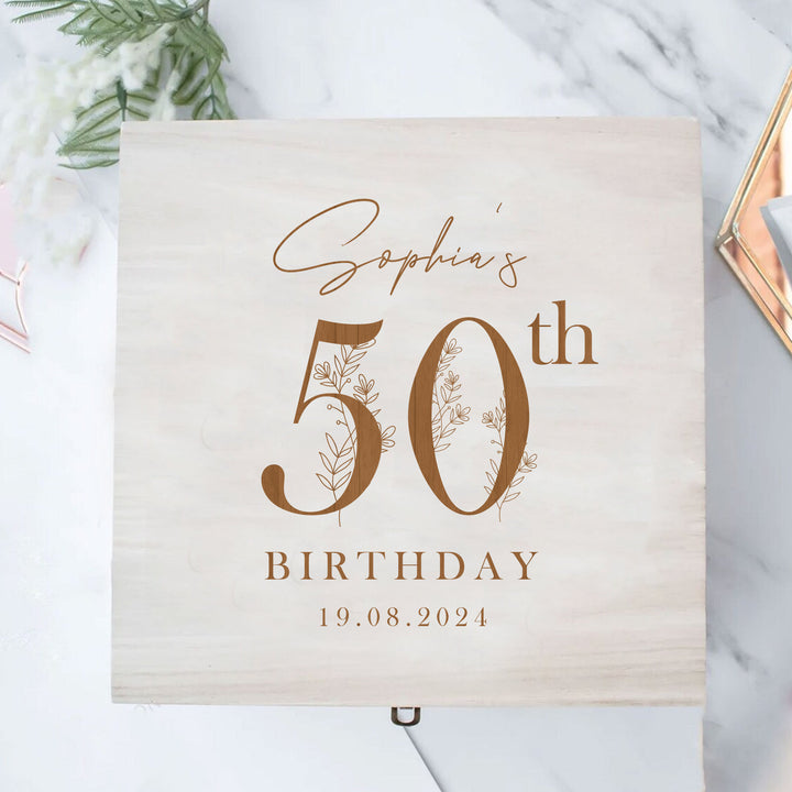 Personalised Engraved Wooden 50th Birthday Box, 50th Gift Box, Engraved Birthday Box, 50th Wooden Memory Box, Engraved Gift  Box, Birthday