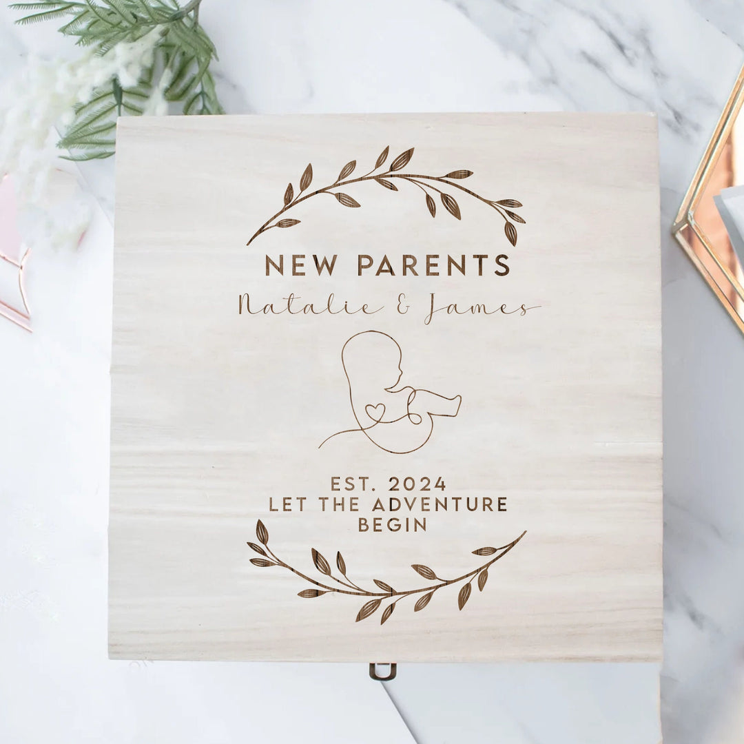 Personalised New Parents Gift Box, New Parents Gift, New Parents Memory Box, New Parents Keepsake Box, New Baby Gift Box, Wooden Engraved