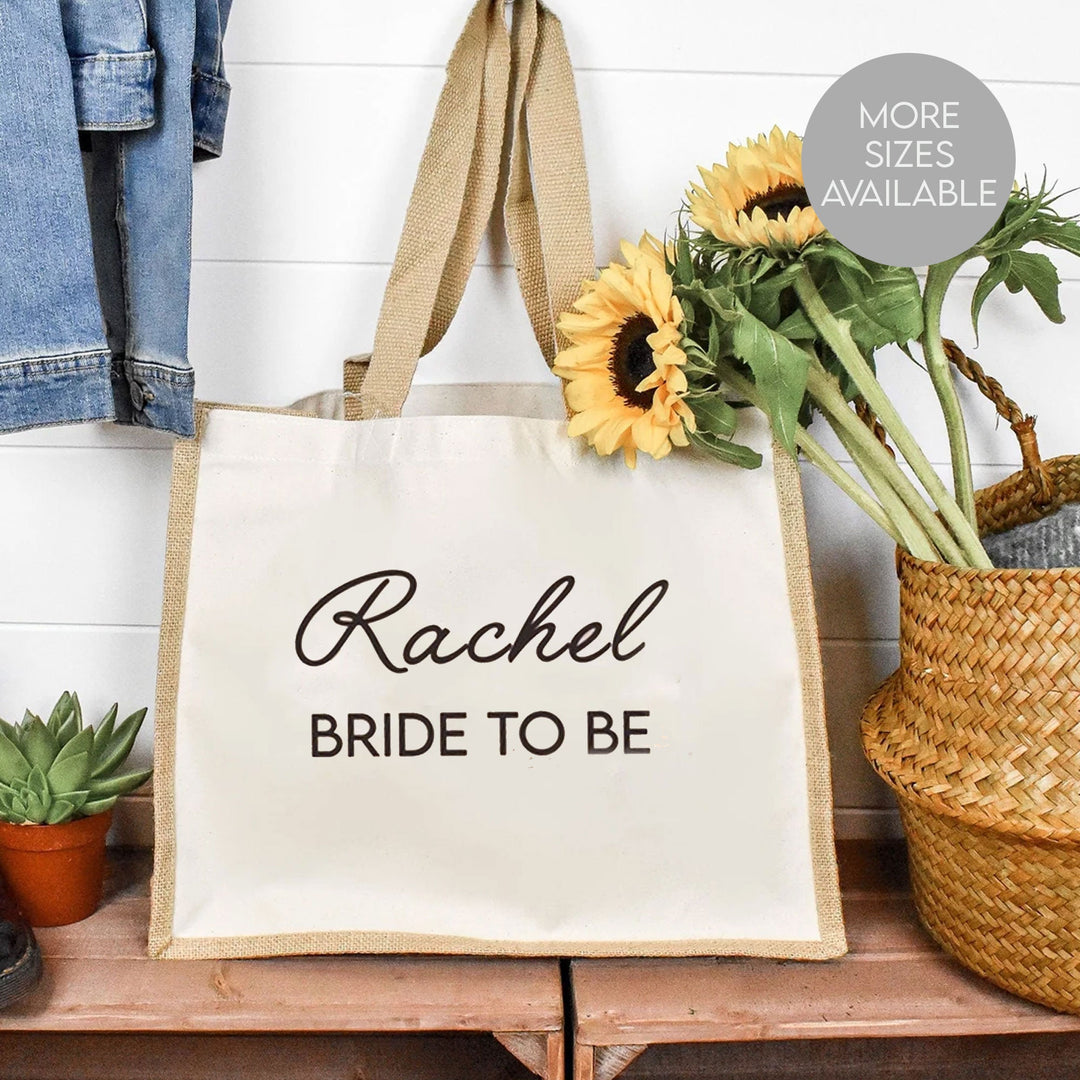 Personalised Bridesmaid Tote Bag, Bride Shopper Bag, Bridesmaid Favour, Personalised Jute Bride Bag, Bridesmaid Gift, Bride Gifts, Jute Bag