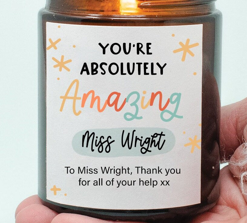 Personalised Teacher Candle, Teacher Appreciation Gift, Teaching Assistant Gift, Headteacher Gift, End of School Thank you, Teacher Thanks