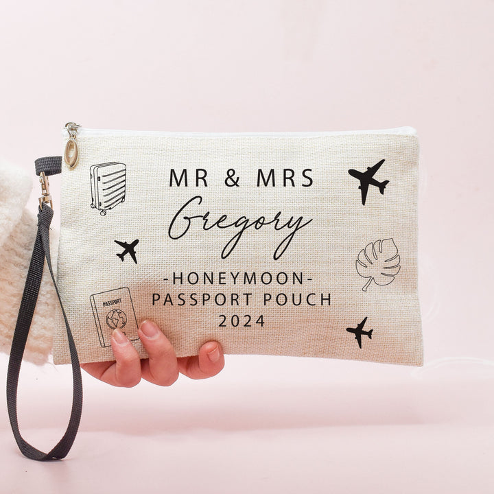 Personalised Honeymoon Travel Bag, Honeymoon Passport Organiser, Passport Holder Bag, Travel Pouch, Travel Wallet, Holiday Pouch, Mr & Mrs