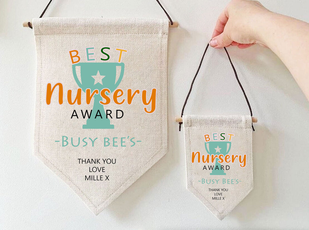 Personalised Best Nursery Award, Nursery Teacher Gift, Personalised Nursery Gifts, Nursery Teacher Classroom Flag, Teacher Thank you