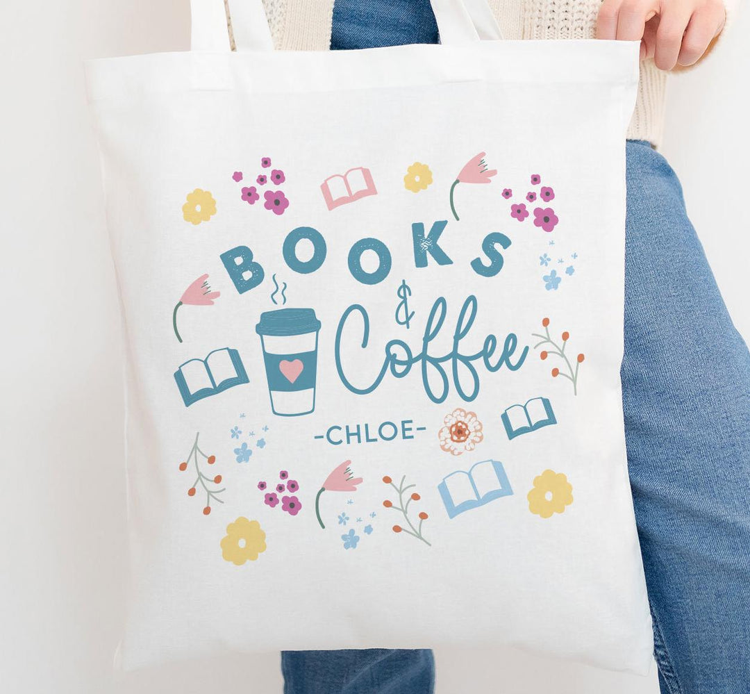 Personalised Reading Tote Bag, Reading Gift For Her, Name Canvas Tote Bag, Reading Style Tote Bag, Reading Tote Bag, Books and Coffee