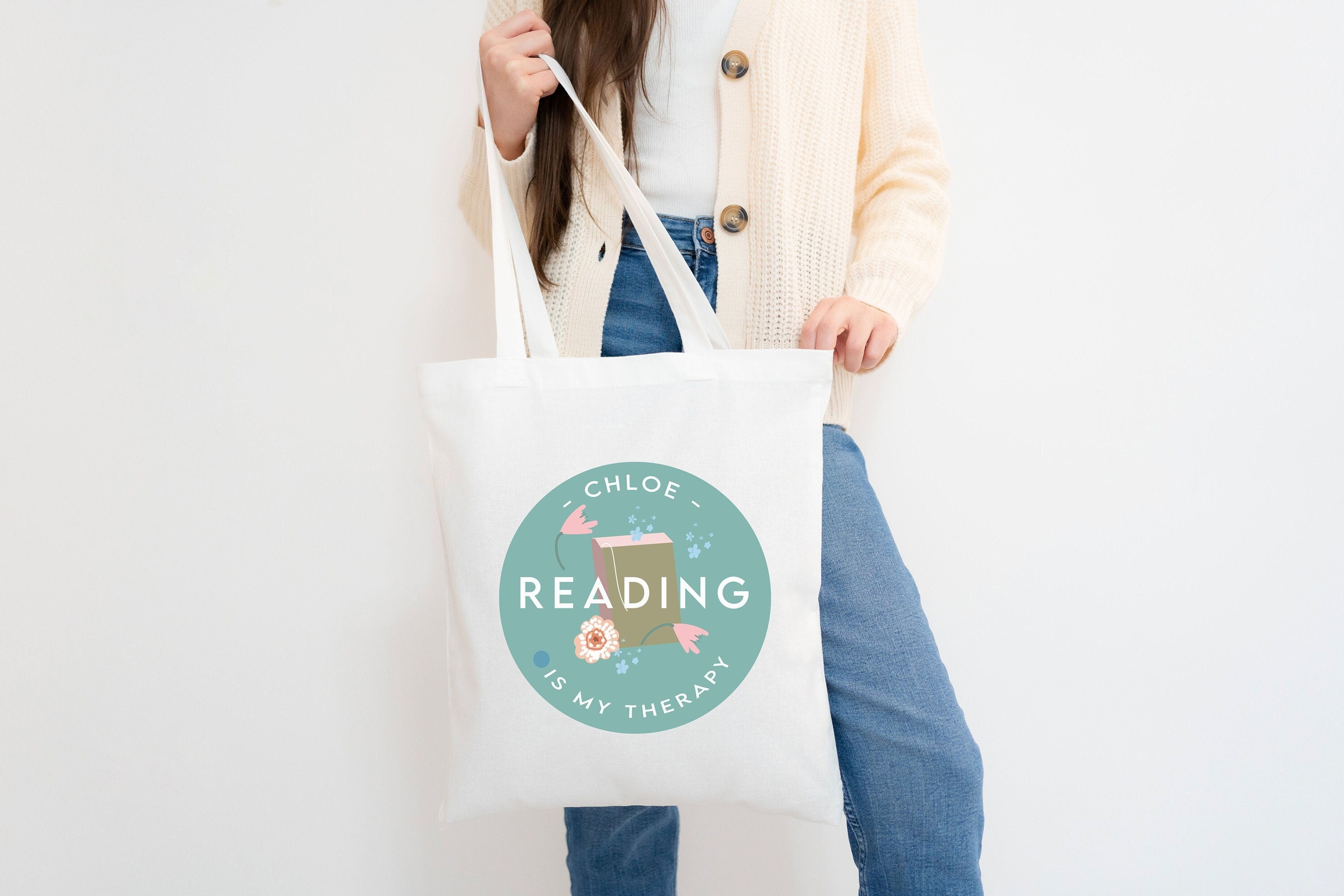 Personalised Reading Tote Bag, Reading Gift For Her, Name Canvas Tote Bag, Reading Style Tote Bag, Reading Tote Bag, Reading is my Therapy