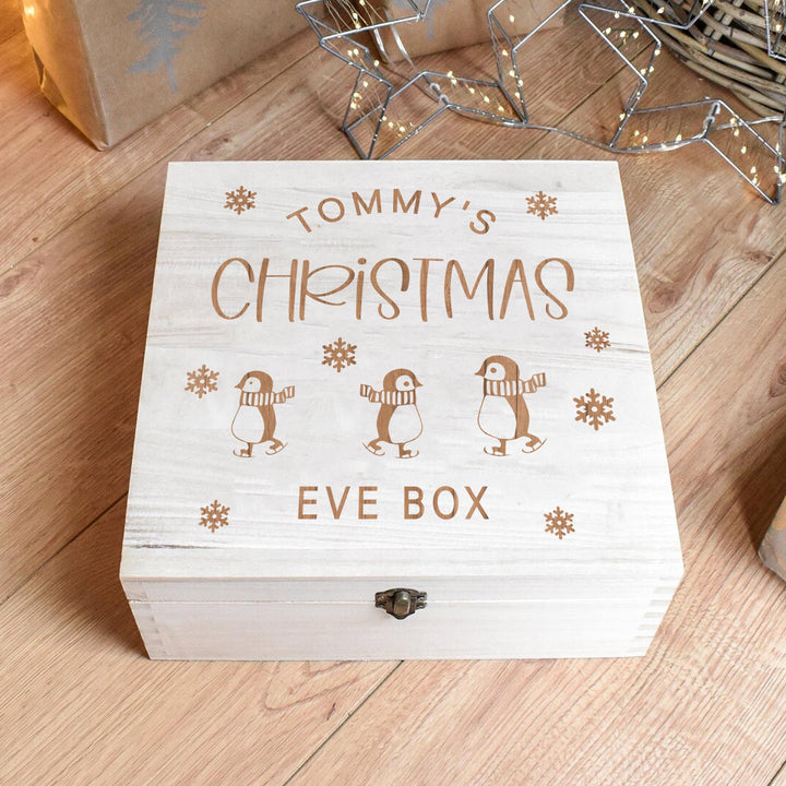 Personalised Christmas Eve Box, Penguin Christmas Eve  Box, Baby Engraved Christmas Eve Box, Wooden Christmas Box, Engraved Box, Gift Box