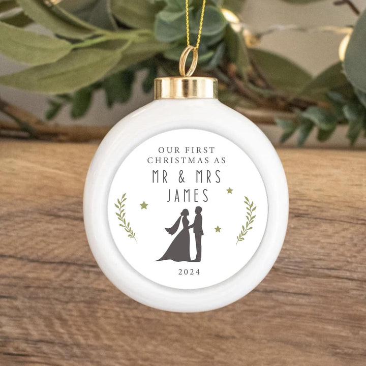 First Christmas Mr and Mrs | First Christmas as Mr and Mrs Ornament | Newlywed Ornament | New  Couple Bauble | Couple Christmas Keepsake