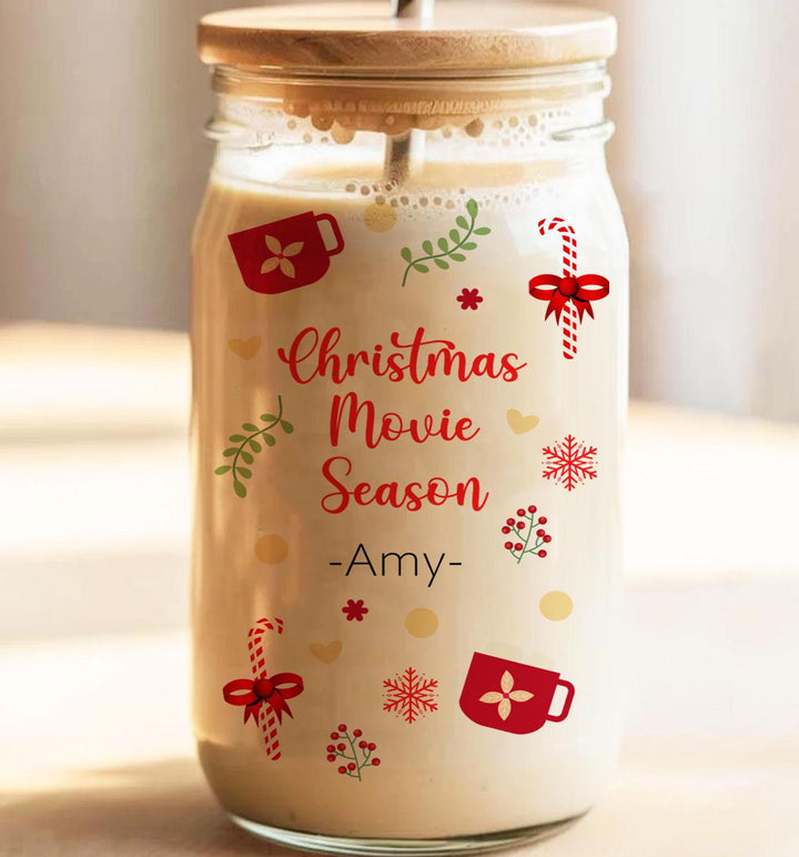 Personalised Christmas Movie Libbey Glass, Hot Chocolate Mug, Xmas Tumbler, Christmas Drink Cup, Custom Name Glass, Cold Cup, Stocking