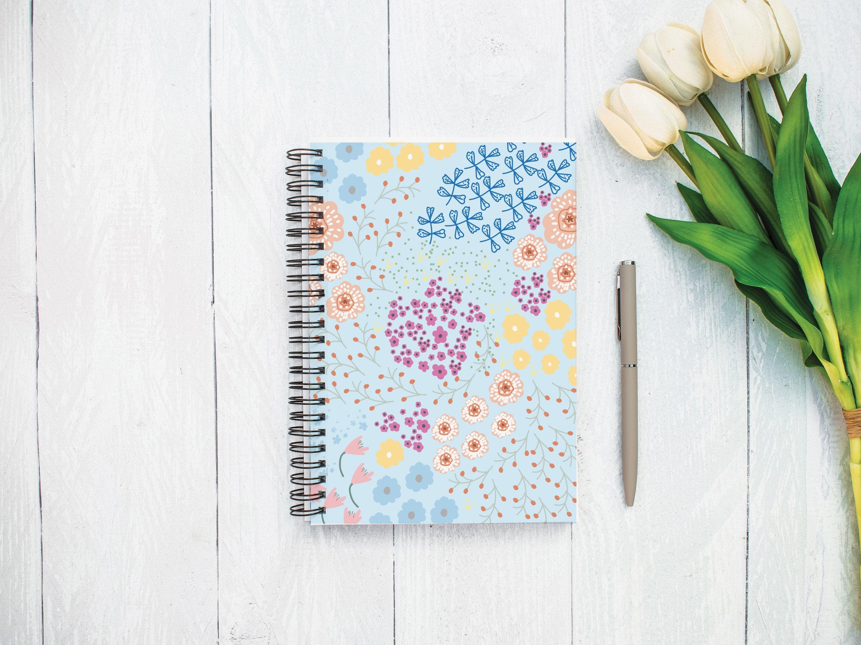 Pretty Notebook, Floral Notebook, Positivity Planner, Pretty Journal, Stationary Gift, Personalised Diary, Friendship Gift, Uni Notebook,