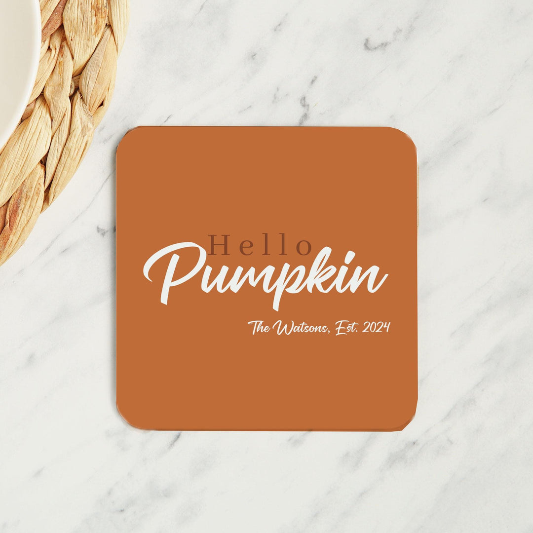 Personalised Fall Coaster, Custom Hello Fall Coaster, Autumn Decoration, Fall Decor, Halloween Pumpkin Coaster, Fall Gifts, Gift for Her,